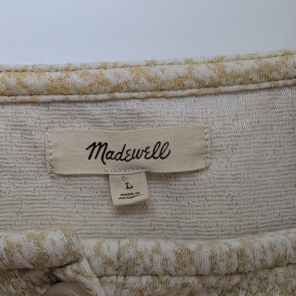 Madewell Micro Leopard Textured Button-Front Crop Top | L | Summer Cream Gr En - Picture 6 of 9